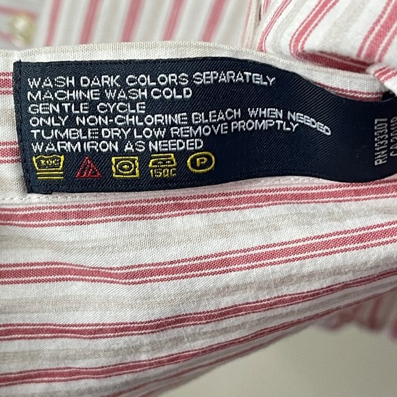 ❄️3/$18 NAUTICA Men's Red Pinstripe Cotton Oxford, 17 Neck 34/35‎ - Picture 5 of 6